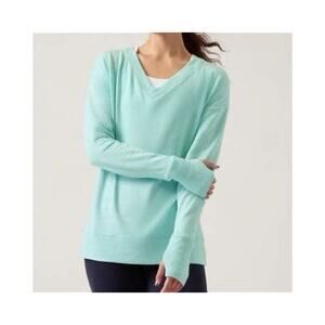 ATHLETA Plus Tops Aqua Blue Coaster Luxe V-Neck Sweatshirt 2X